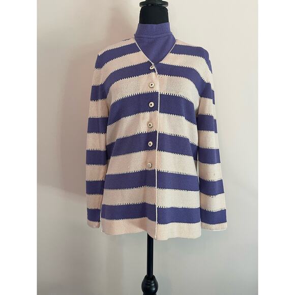 J.S.S knit wear jacket set small purple cream wool blend button up vintage - Picture 1 of 15